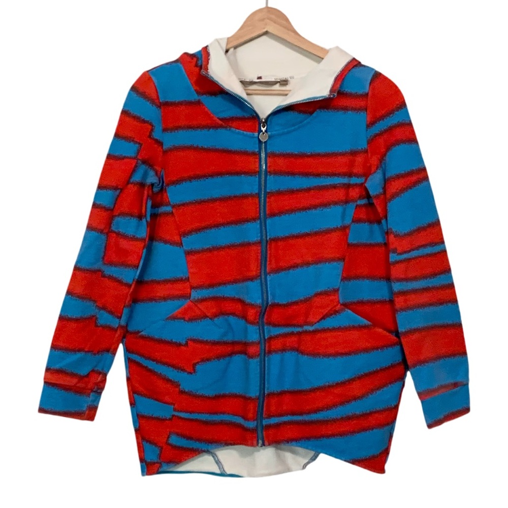 Masfer SU Hoodie Red and Blue Horizontal Stripes Full Zipper Small